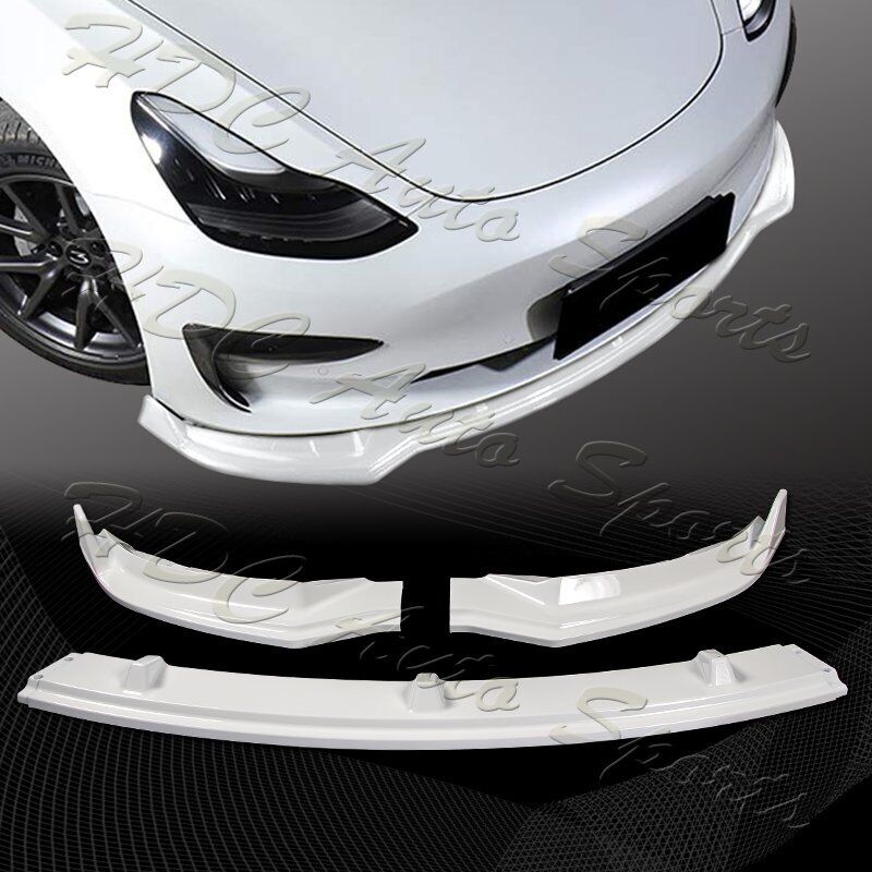 For 2017-2023 Tesla Model 3 Sedan Painted White Front Bumper Body Kit Lip 3Pcs