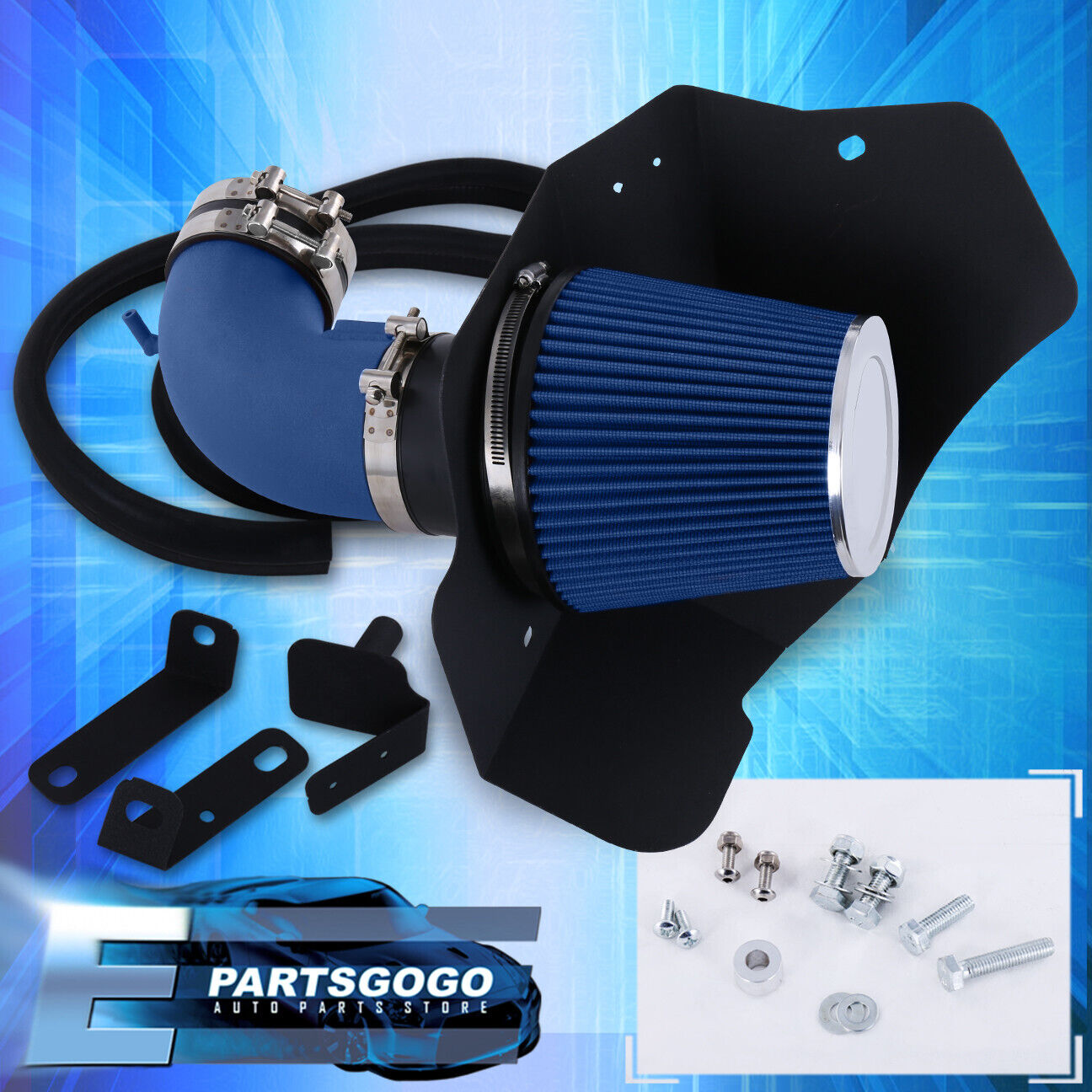 For 09-15 Cadillac CTS-V 6.2 V8 Blue Cold Air Intake System + Filter Heat Shield