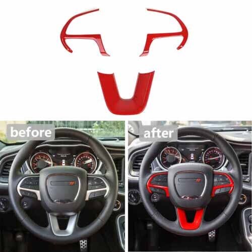 3pcs Steering Wheel Moulding Cover Trims kit for Dodge Challenger 2015-2019 Red
