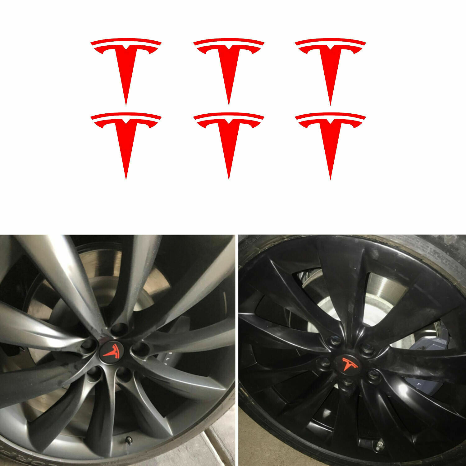 (6)Tesla Model S/X/3 Wheel Center Cap Rim Logo T Decals overlay Sticker Emblem