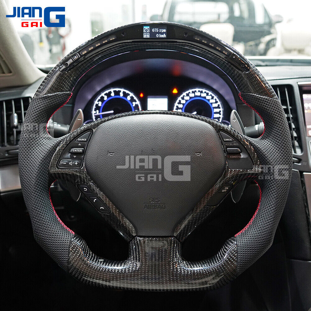 Carbon Fiber LED Perforated Leather Steering Wheel Fit 09-13 Infiniti G37 G37X 