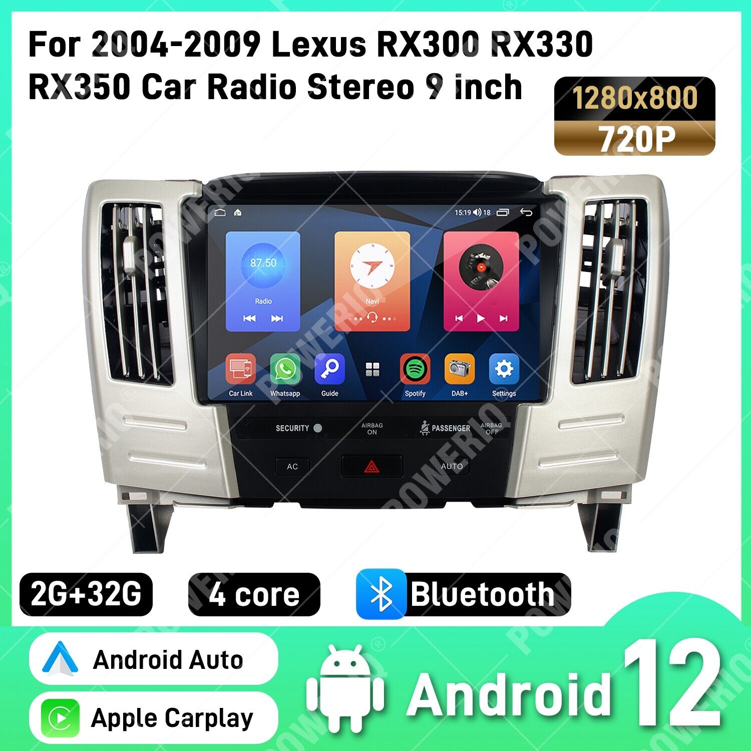 For Lexus RX300 RX330 RX350 2004-09 Car Radio Stereo Android 12 Apple CarPlay/US