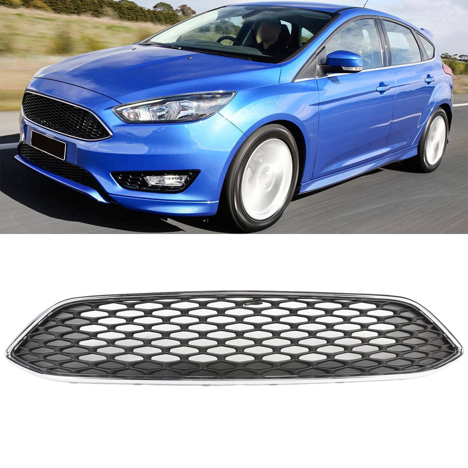 Fit 2015-2018 Ford Focus Front Upper Painted Black Mesh Grille