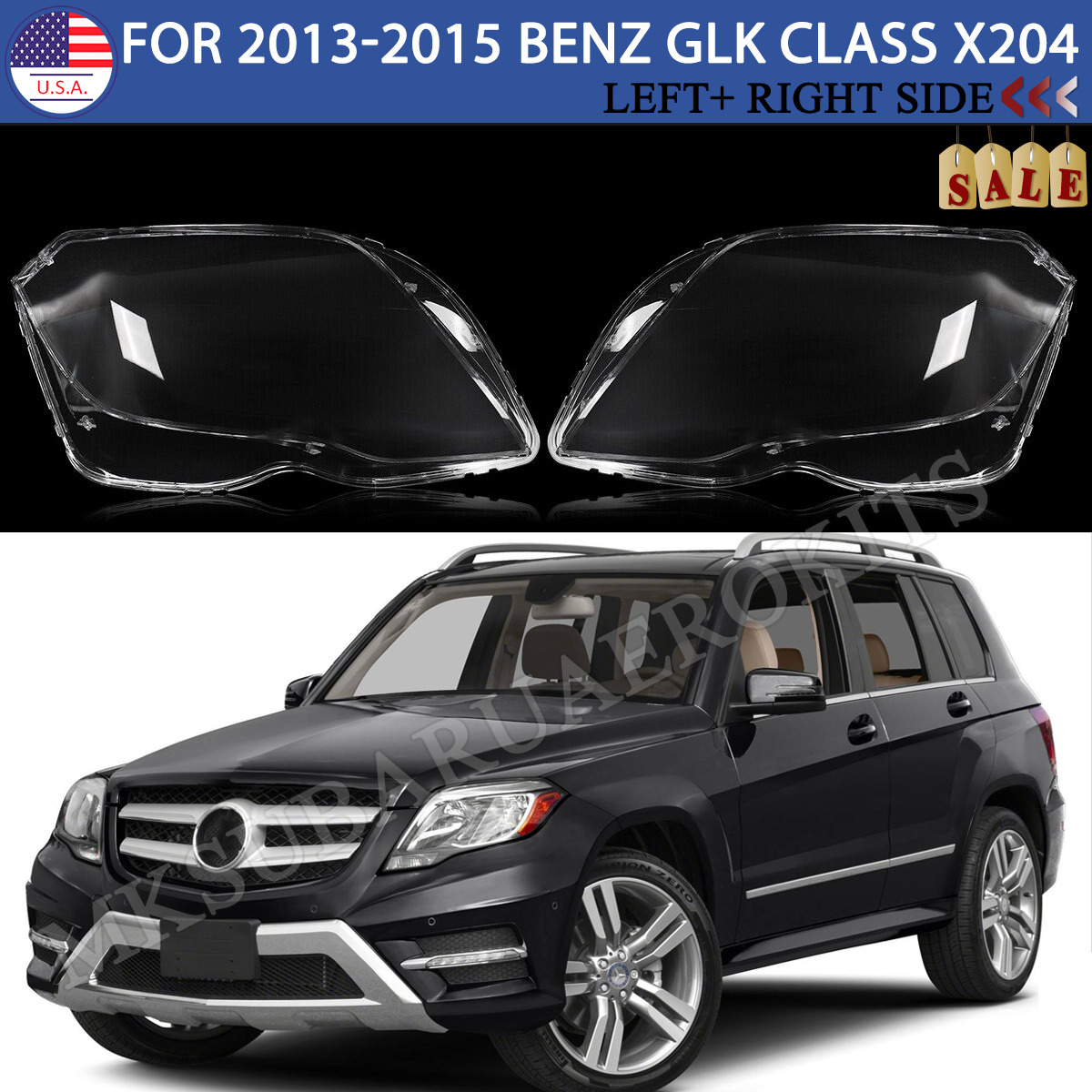 Clear Headlight Lens Cover For 2013-2015 Mercedes-Benz X204 GLK250 GLK300 GLK350