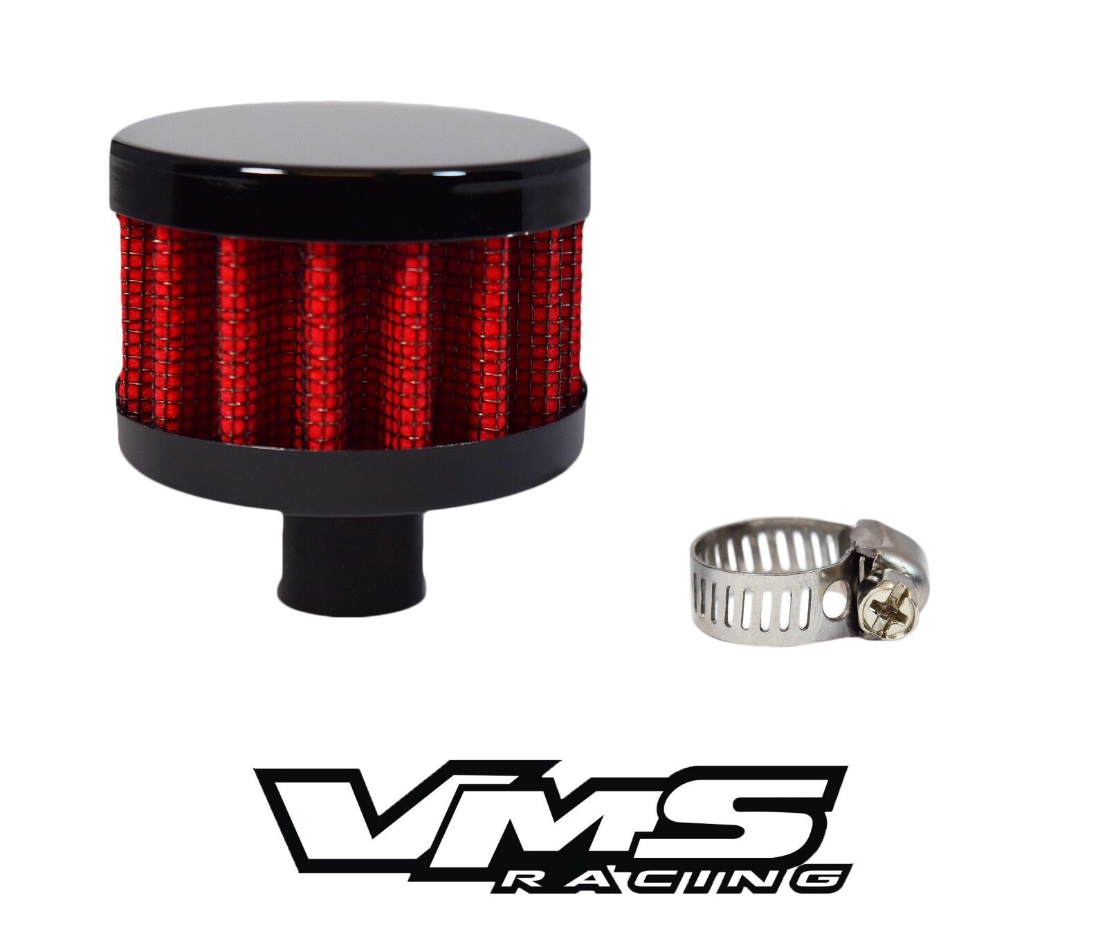 VMS RACING 9MM MINI UNIVERSAL VALVE COVER AIR FILTER BREATHER W/ CLAMP - RED