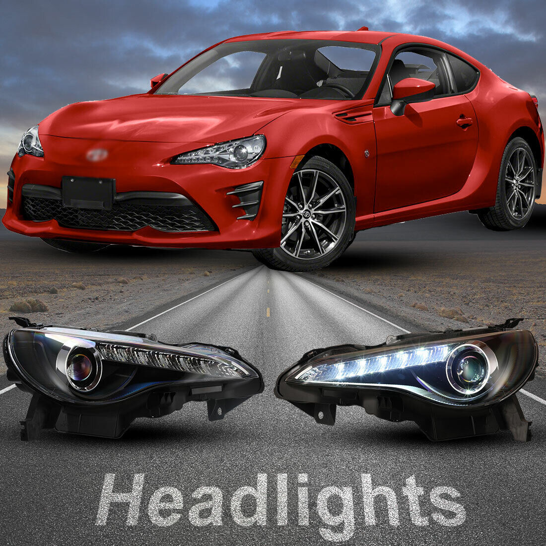LED Headlights for 13-16 Scion FR-S Subaru BRZ Projector Front Lamps Black Clear