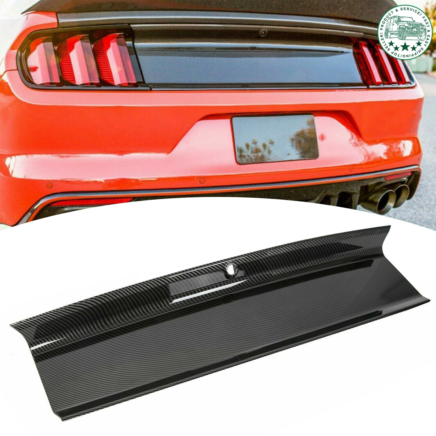 For 15-23 Ford Mustang Gt Carbon Fiber Color Rear Trunk Panel Decklid Trim Cover