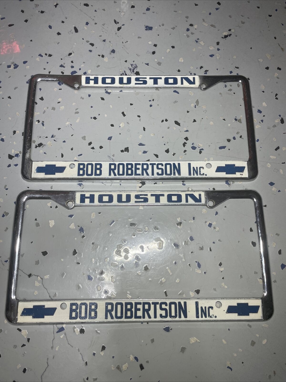 Chevrolet Houston Texas License Plate Frames Camaro Impala Bob Robertson VTG