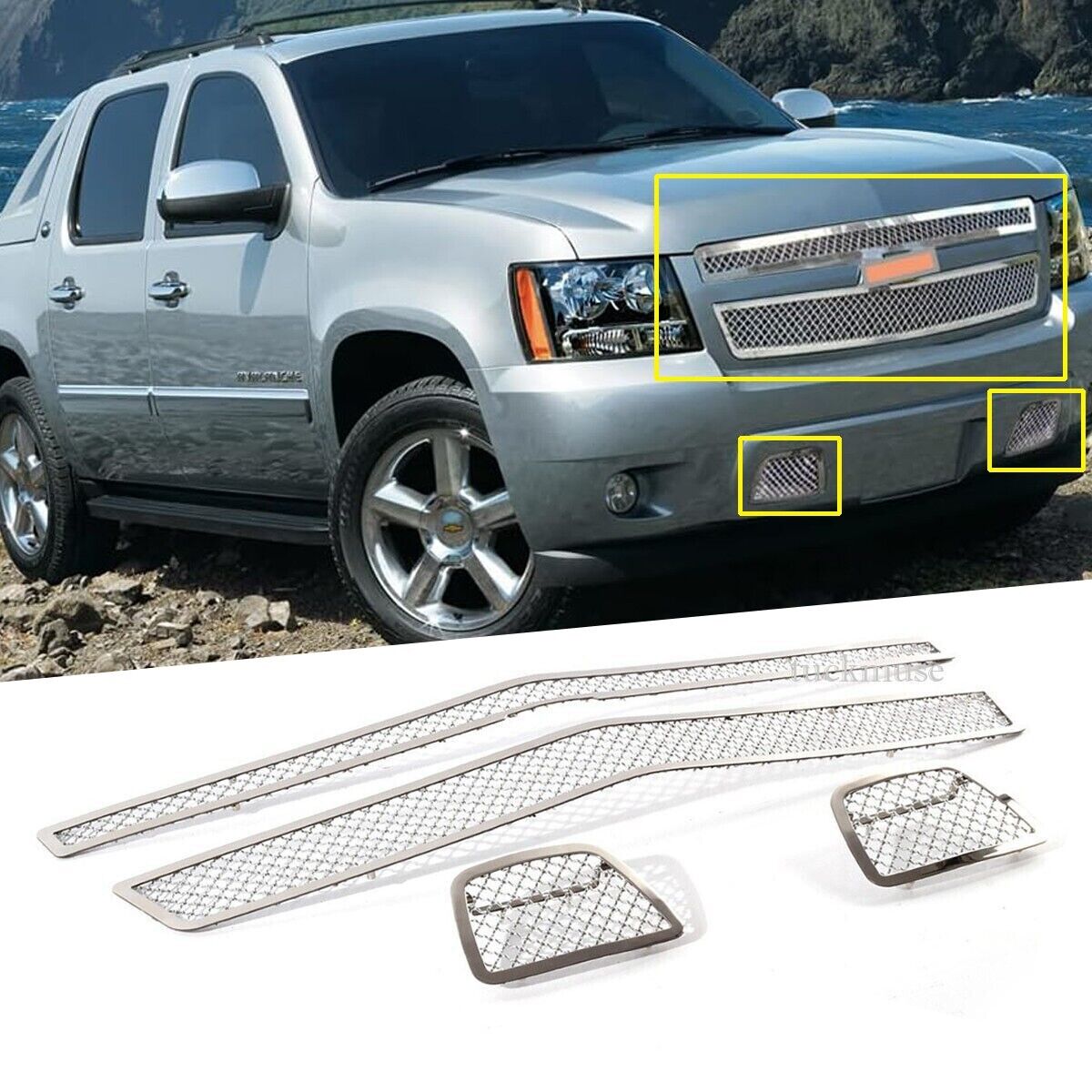 Stainless Polished Mesh Grille Fits 2007-2014 Chevy Tahoe/Avalanche/Suburban
