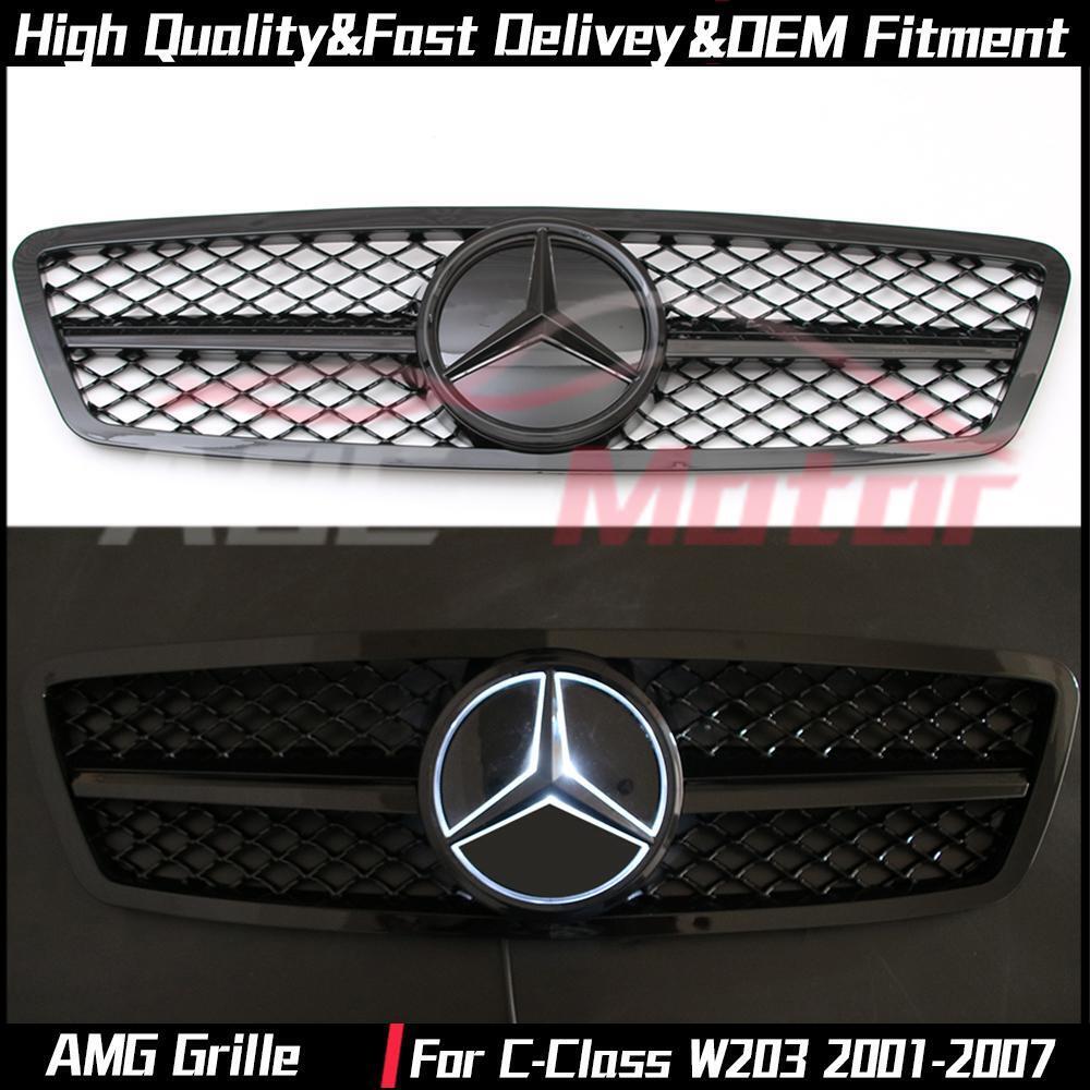 Black LED AMG Style Grille Grille W/Star For Benz C-Class W203 2001-07 C320 C200