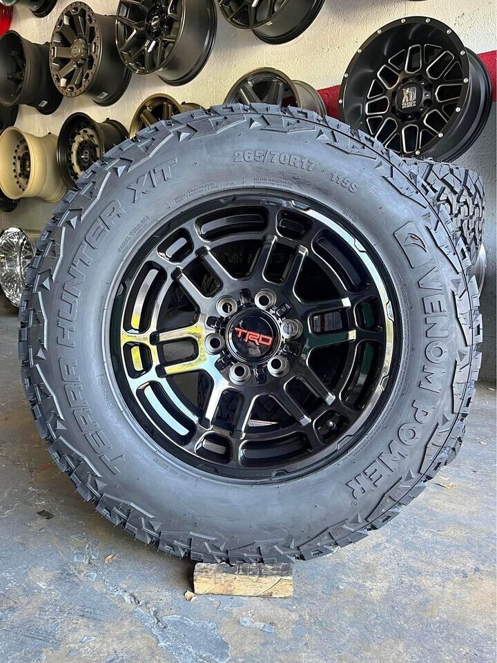17x9 TRD Pro Style Gloss Black Wheels Rims XT Tires Toyota Tacoma FJ Cruiser 0mm