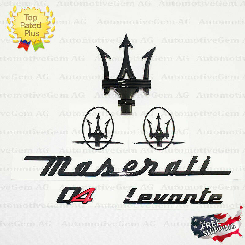Maserati Emblem Levante Q4 Grille Trident Side Logo Black Badge Set Sticker Kit