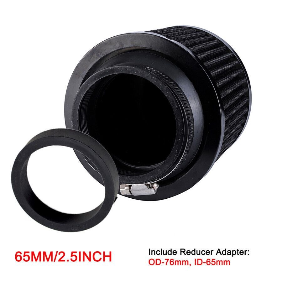Black 65mm/2.5'' ID Air Filter & Rubber Adapter For Motorcycle Scooter Dirt Bike