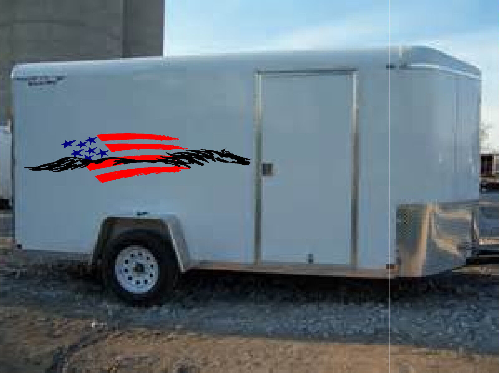 American Flag & Horse Trailer Enclosed Trailer Graphic Decal  20x90   Set of 2