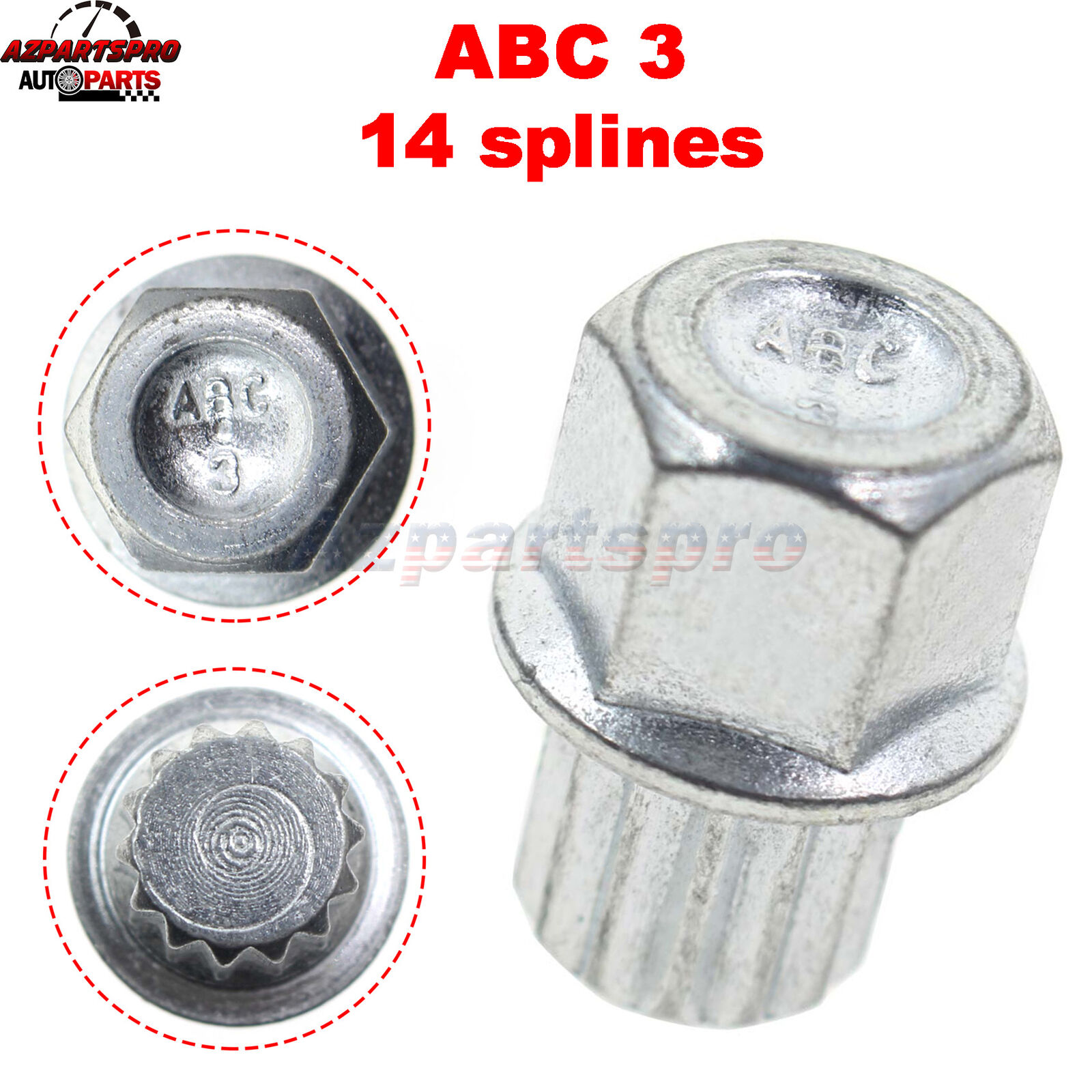 For VW Volkswagen Audi Wheel Lock Key 14 Pointed Spline Style ABC 3 US FAST SHIP