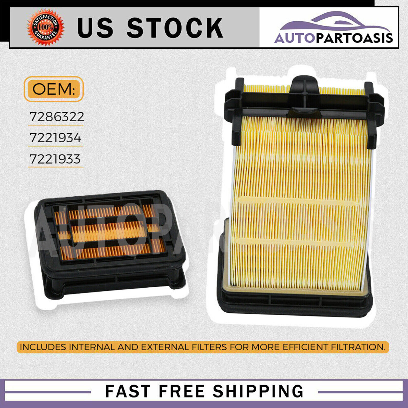 7286322 7221934 Air Filter Kit Compatible With Bobcat S570 S590 S650 T590 T630