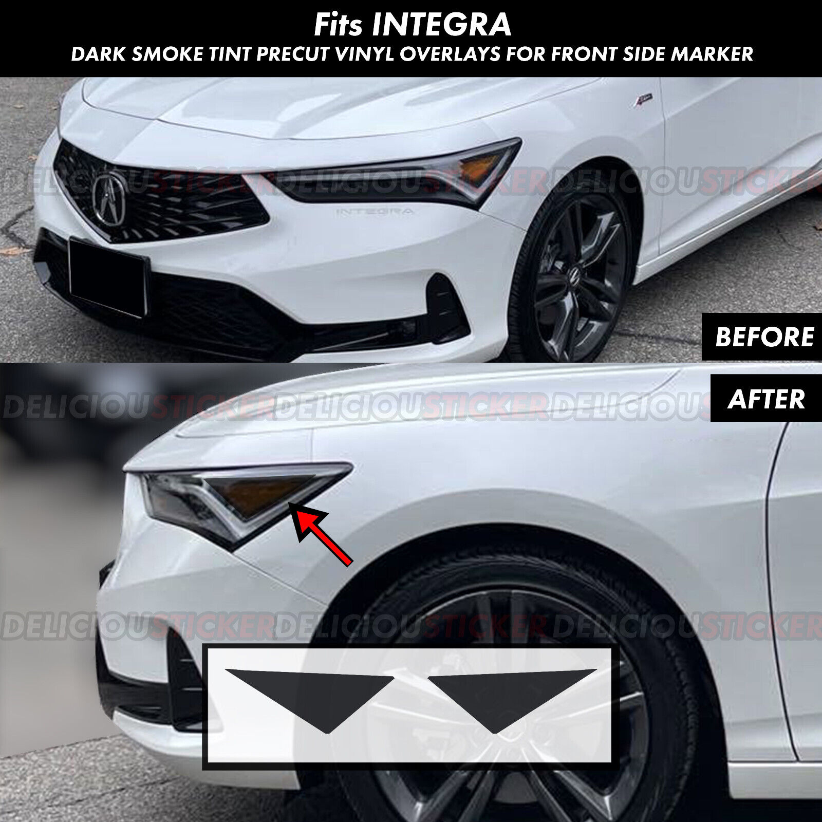 For 2023 2024 Acura Integra Smoke Front Side Marker Headlight Vinyl Tint Decals