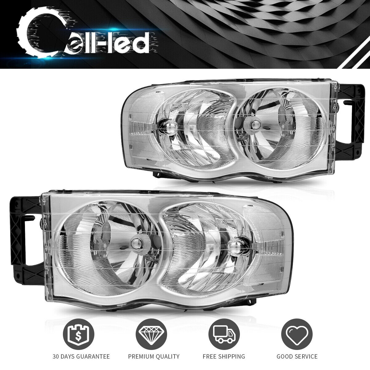 HEADLIGHTS ASSEMBLY FOR 2002-2005 DODGE RAM 1500 2500 3500 CHROME CLEAR LAMPS