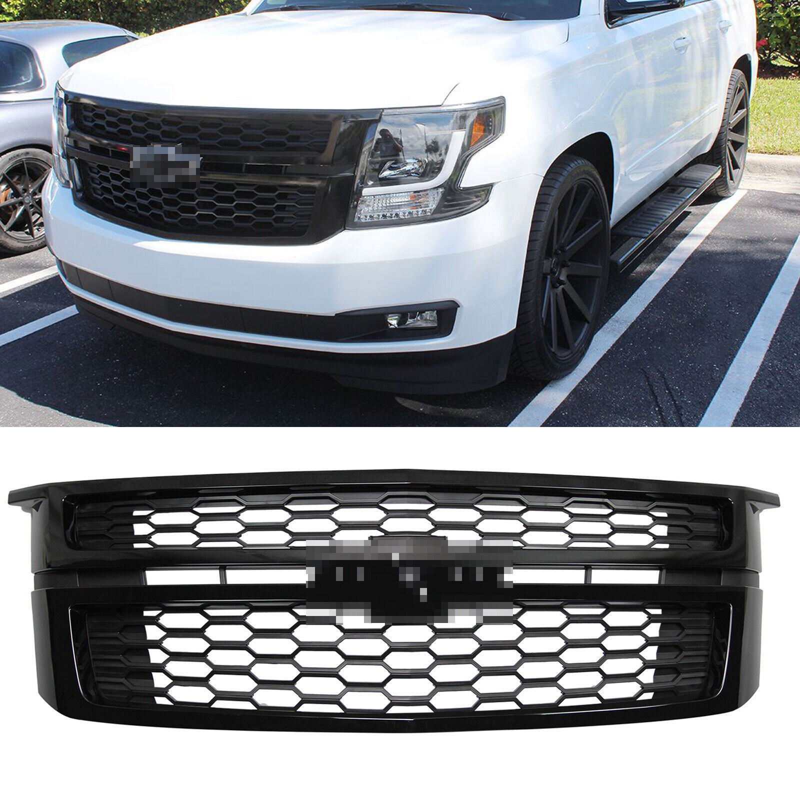 Gloss Black Front Center Grille Grill For 2015-2020 Chevrolet Tahoe Suburban