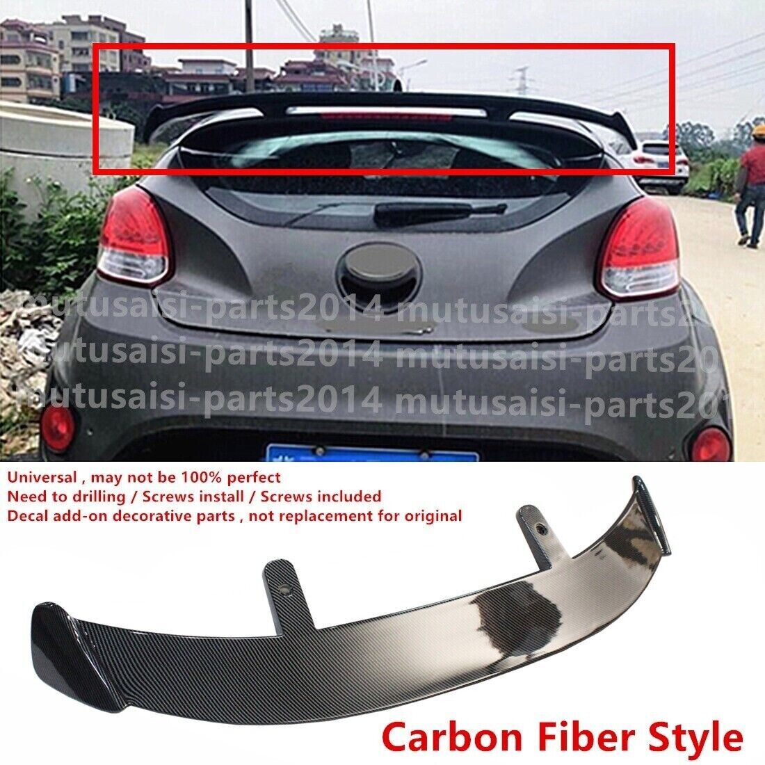 CARBON LOOK UNIVERSAL FITS 12-17 HYUNDAI VELOSTER REAR WINDOW ROOF SPOILER WING