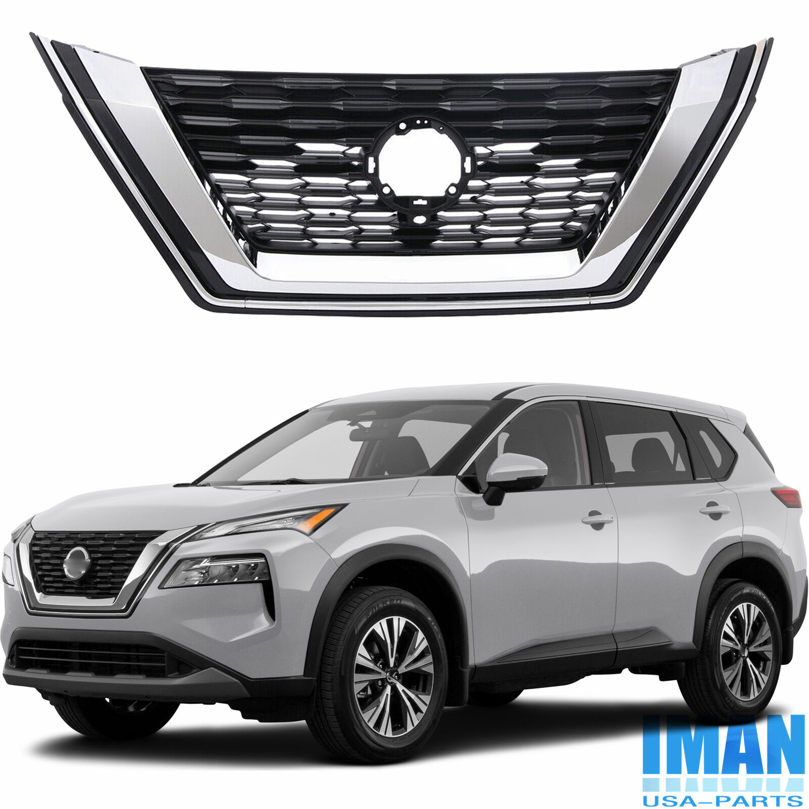 Chrome and Black Front Upper Grille Bumper Grill For Nissan Rogue 2021-2023