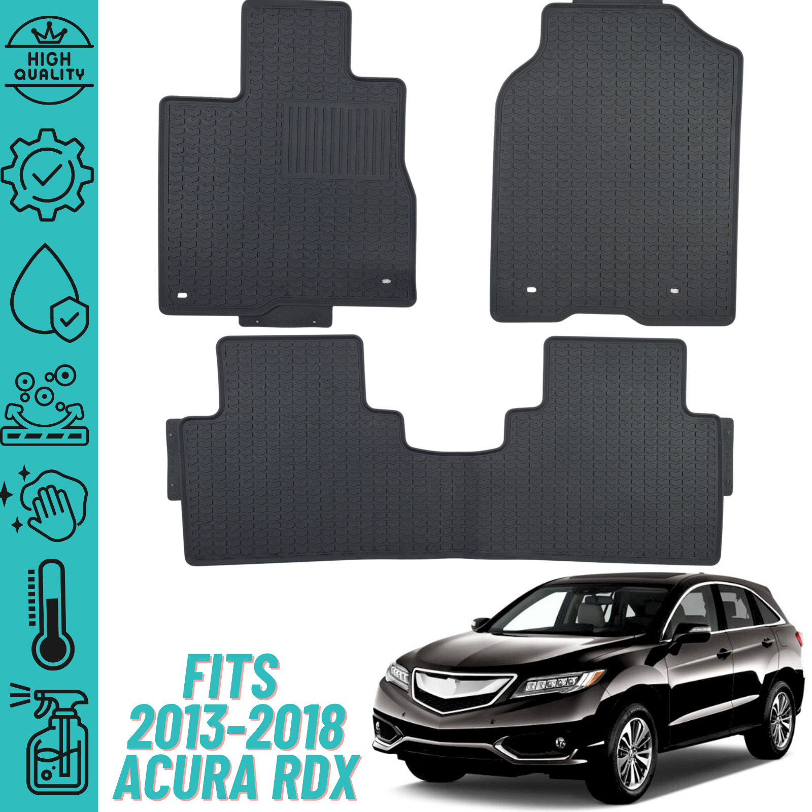 Floor Mats For Acura RDX 2013-2018 (TB3/4) Heavy Duty All Weather Liner 2Row Set