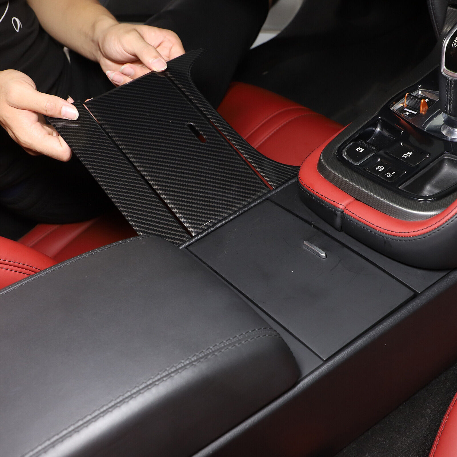 ABS Carbon Fiber Center Storage Panel Overlay Trim Fits Jaguar F-TYPE 2013-2024