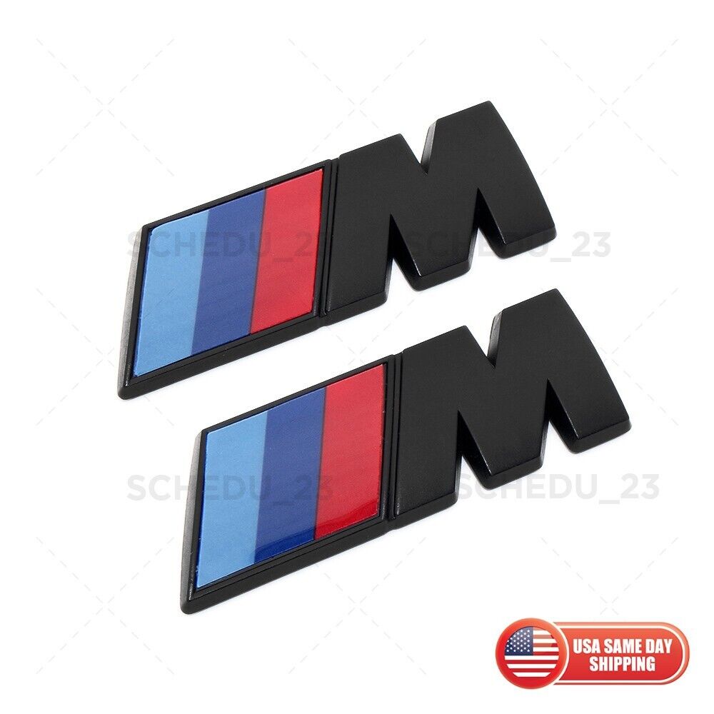 2x BMW Matte Black M Series Fender Nameplate Emblem Badge ABS Mini Sport Power