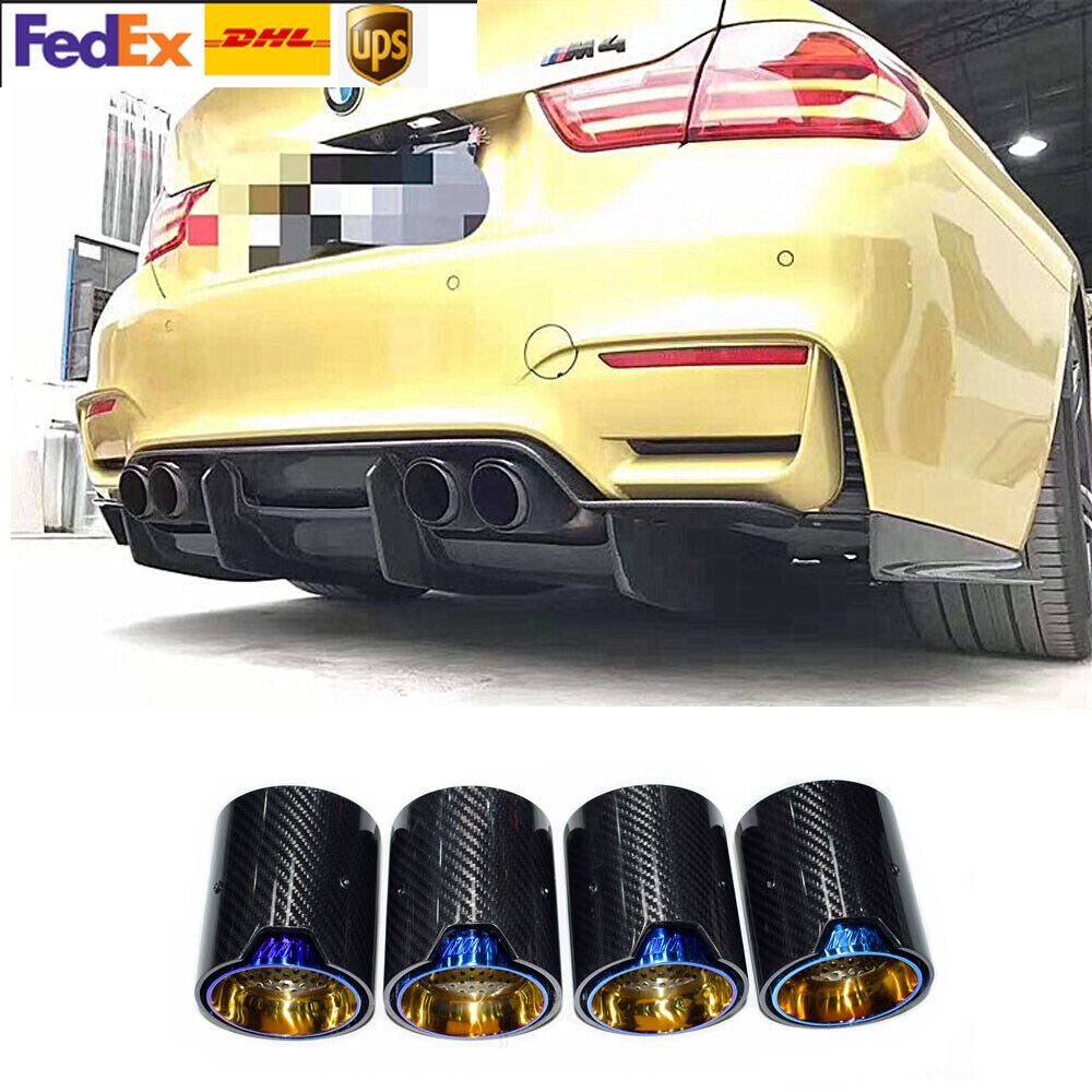 4PC FOR 2015-2019 BMW F80 M3 F82 M4 CARBON FIBER STAINLESS EXHAUST TIPS 70MM