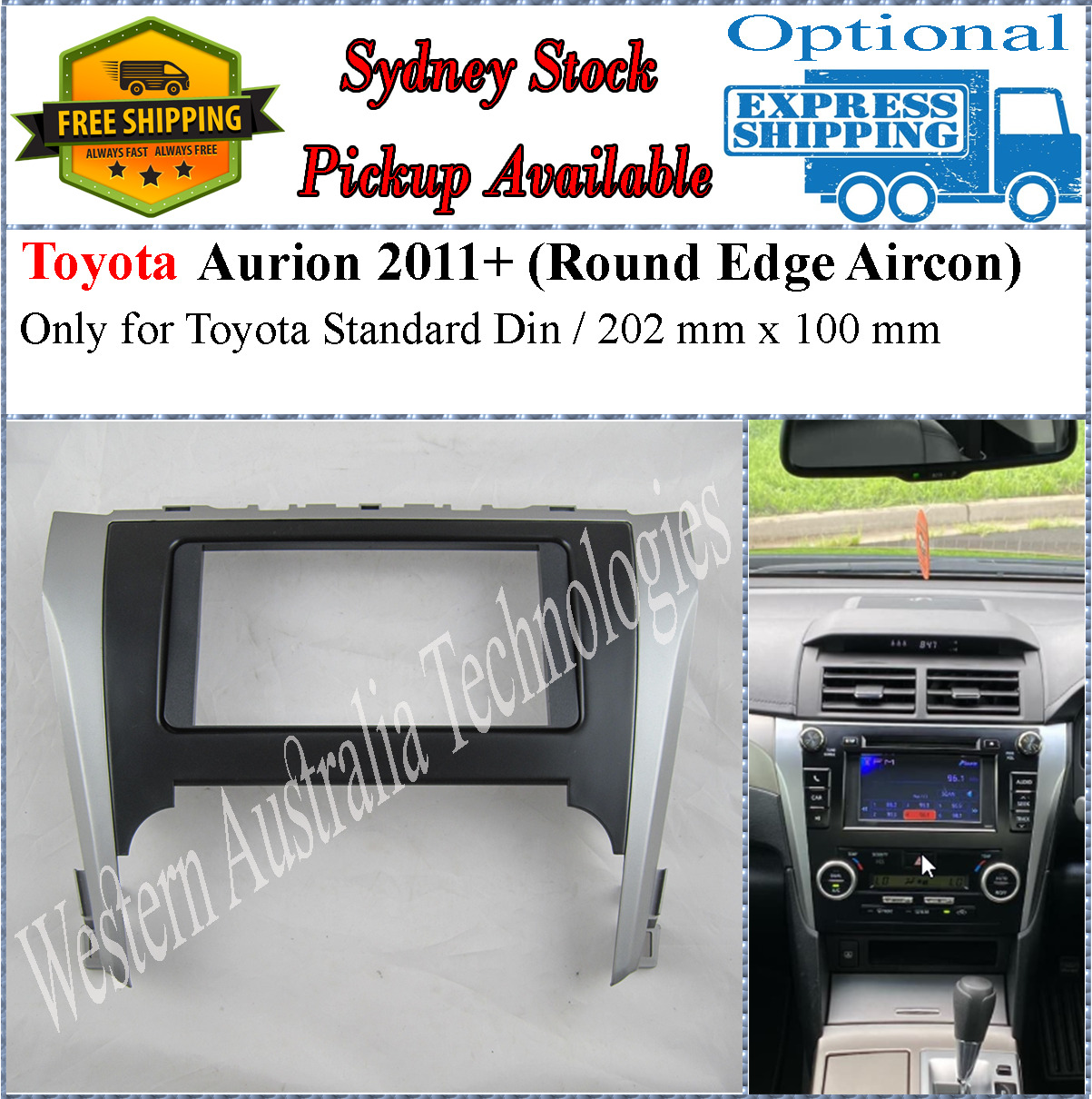 Fascia facia Fits Toyota Aurion 2011+ Round Aircon Double Two 2 DIN Dash Kit
