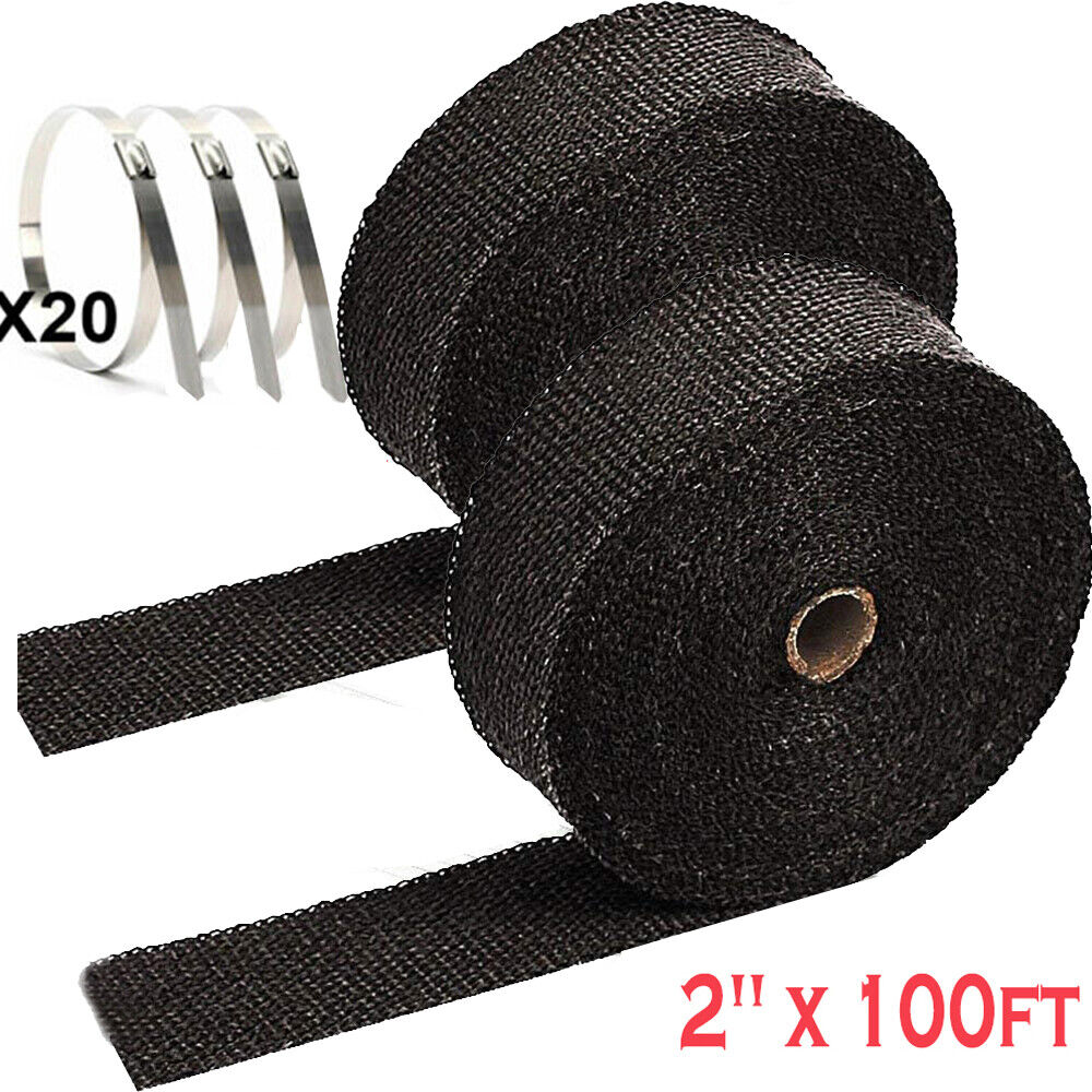 2''x100ft Black Pipe Header Manifold Exhaust Heat Wrap Tape +ties for Motorcycle