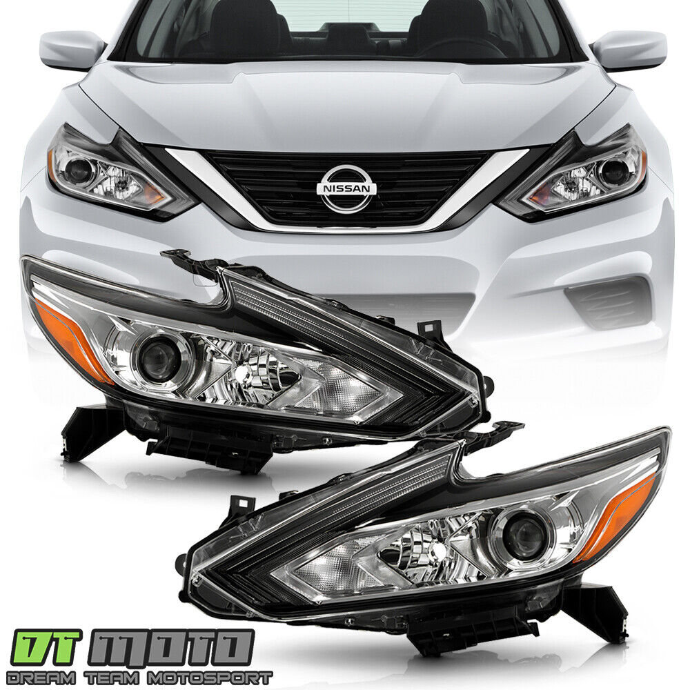 For 2016-2018 Nissan Altima Halogen Type w/o LED DRL Chrome Headlights Headlamps