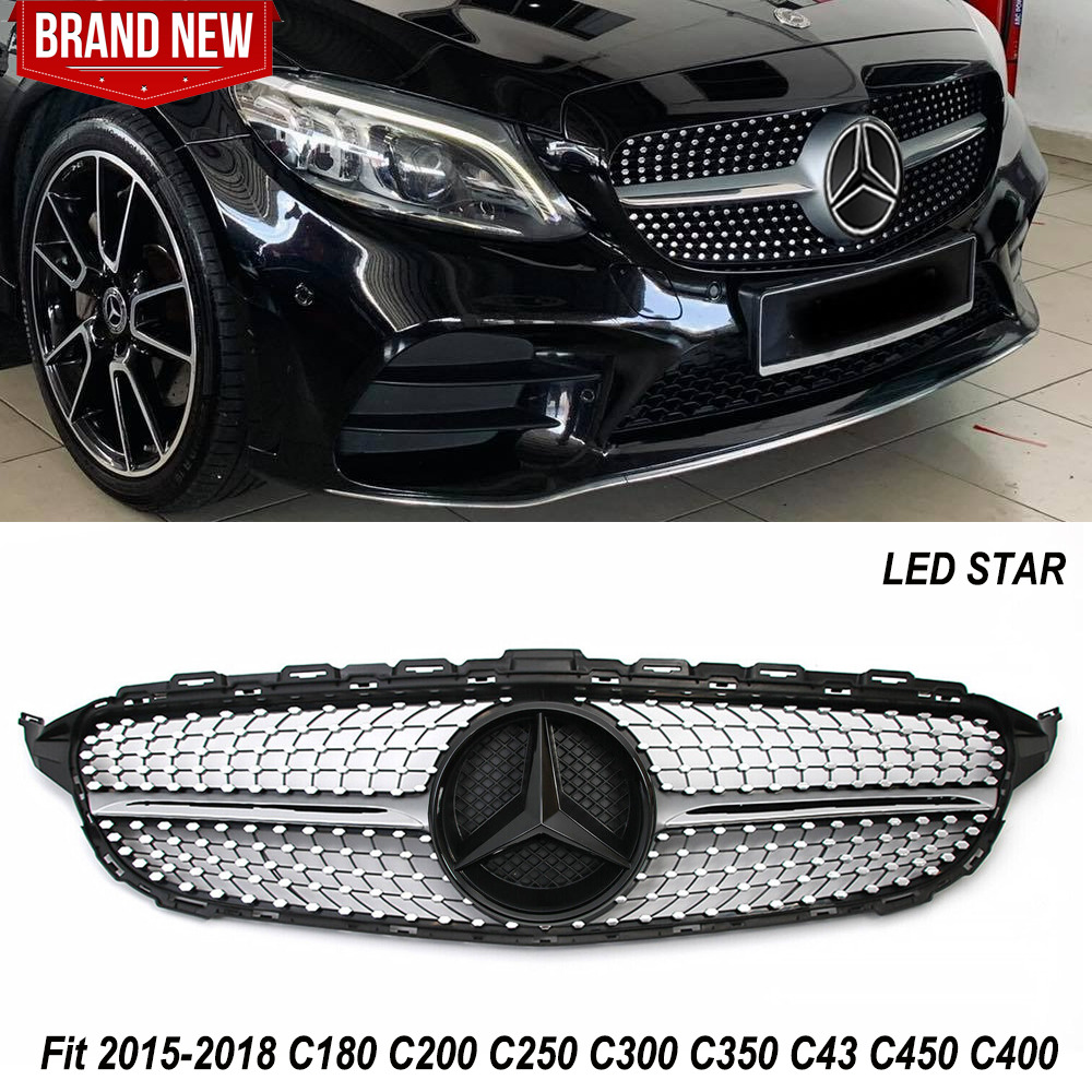 Front LED Grille Grill For Mercedes W205 2015-2018 C200 C300 C350 C400 C43 AMG