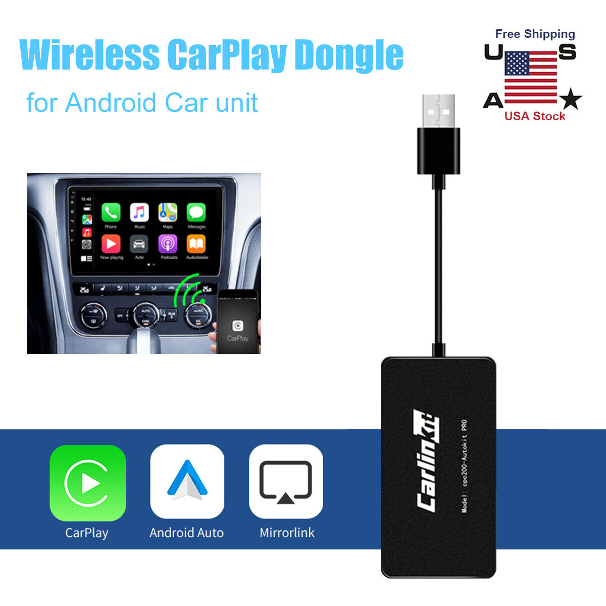 Wireless Adapter Dongle CarPlay for Apple iOS Android Car Cavigation Player US