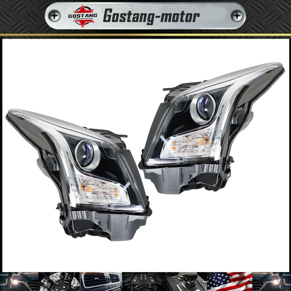 Pair For 2013-2018 Cadillac ATS Right+Left Headlights Headlamps Halogen Chrome