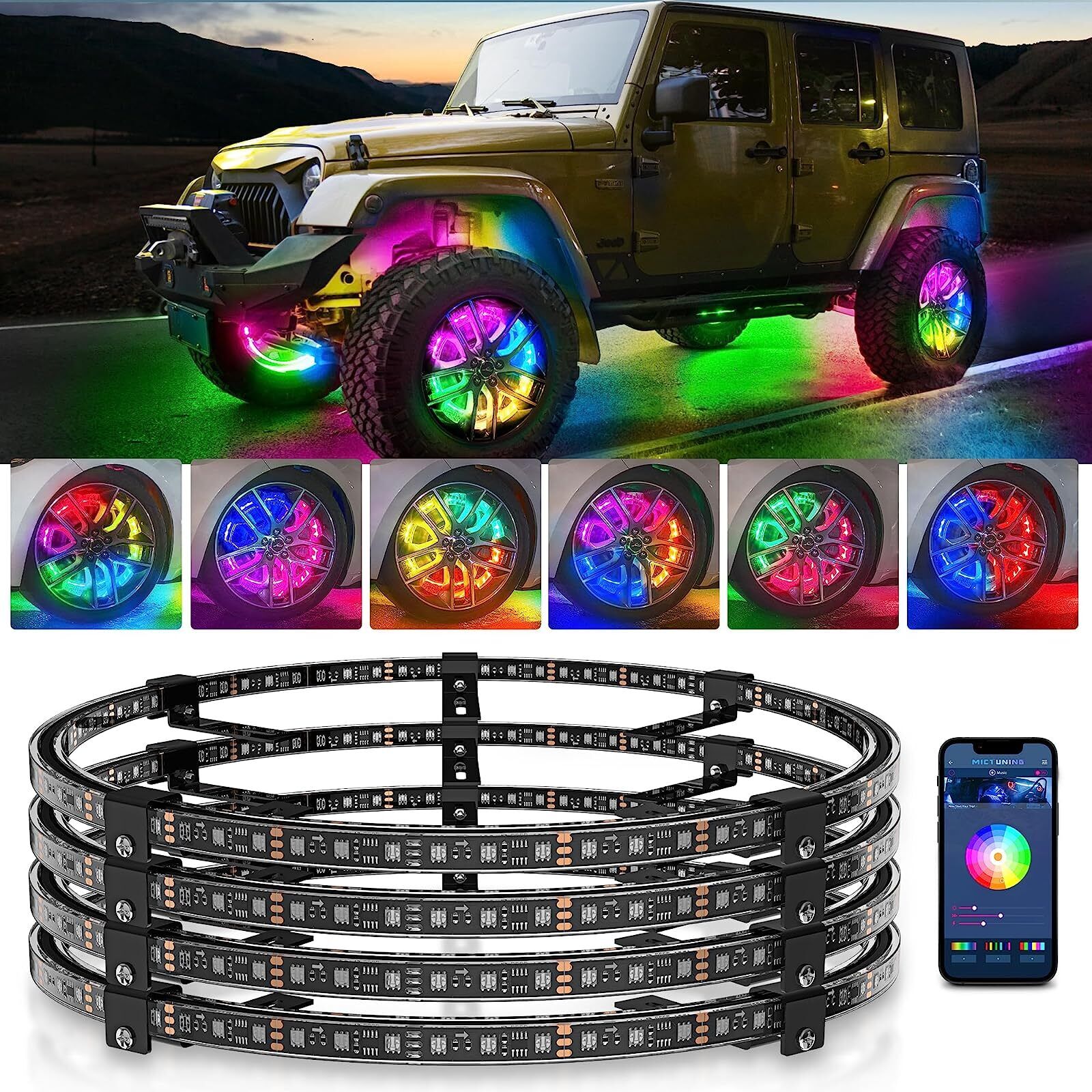 MICTUNING 15inch V1 RGB+IC Double-Row Dream Color Chasing Neon Wheel Rim Light