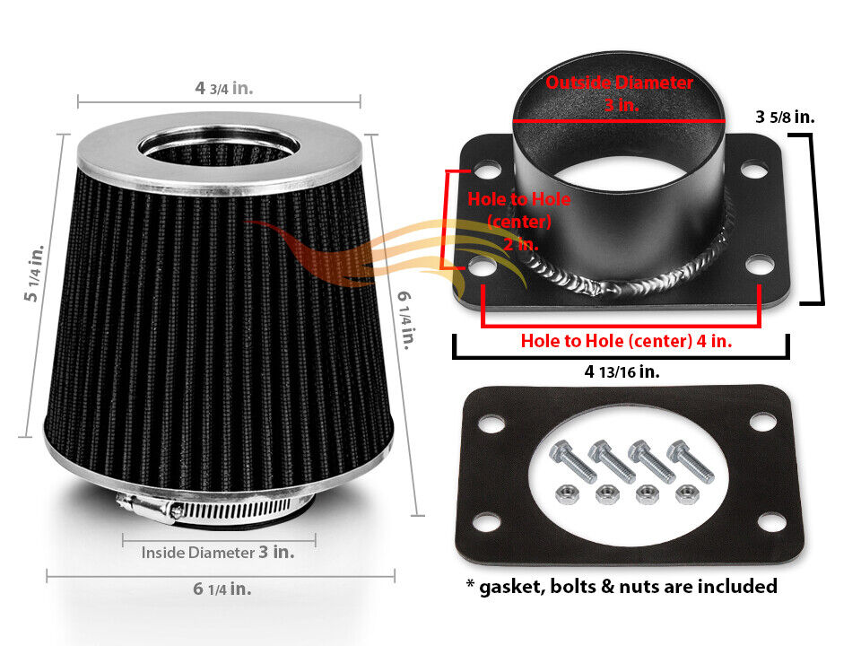 BLACK Cone Dry Filter + AIR INTAKE MAF Adapter Kit For LEXUS 92-95 SC400 4.0L V8