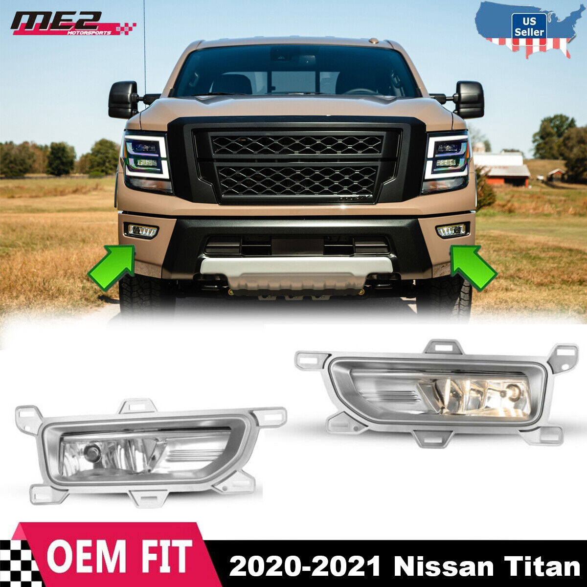 For 2020-2021 Nissan Titan Fog Lights w/Bezels+Wiring kit+Switch Clear Lens Pair