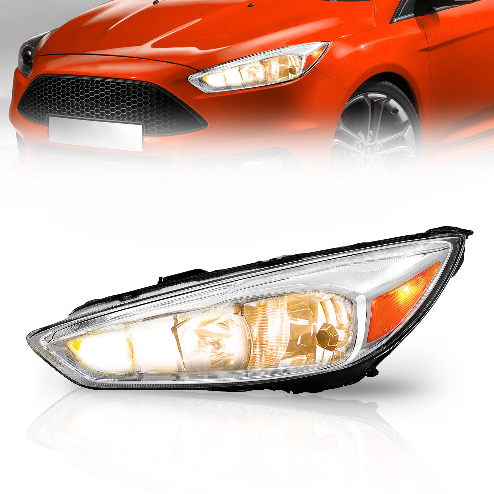 Headlight For 2015-2018 Ford Focus Halogen Headlamp Left Driver Side W/bulbs