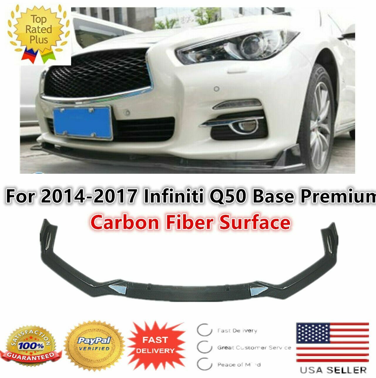 For 2014-2017 Infiniti Q50 Base Premium Front Bumper Lip Spoiler Carbon Fiber