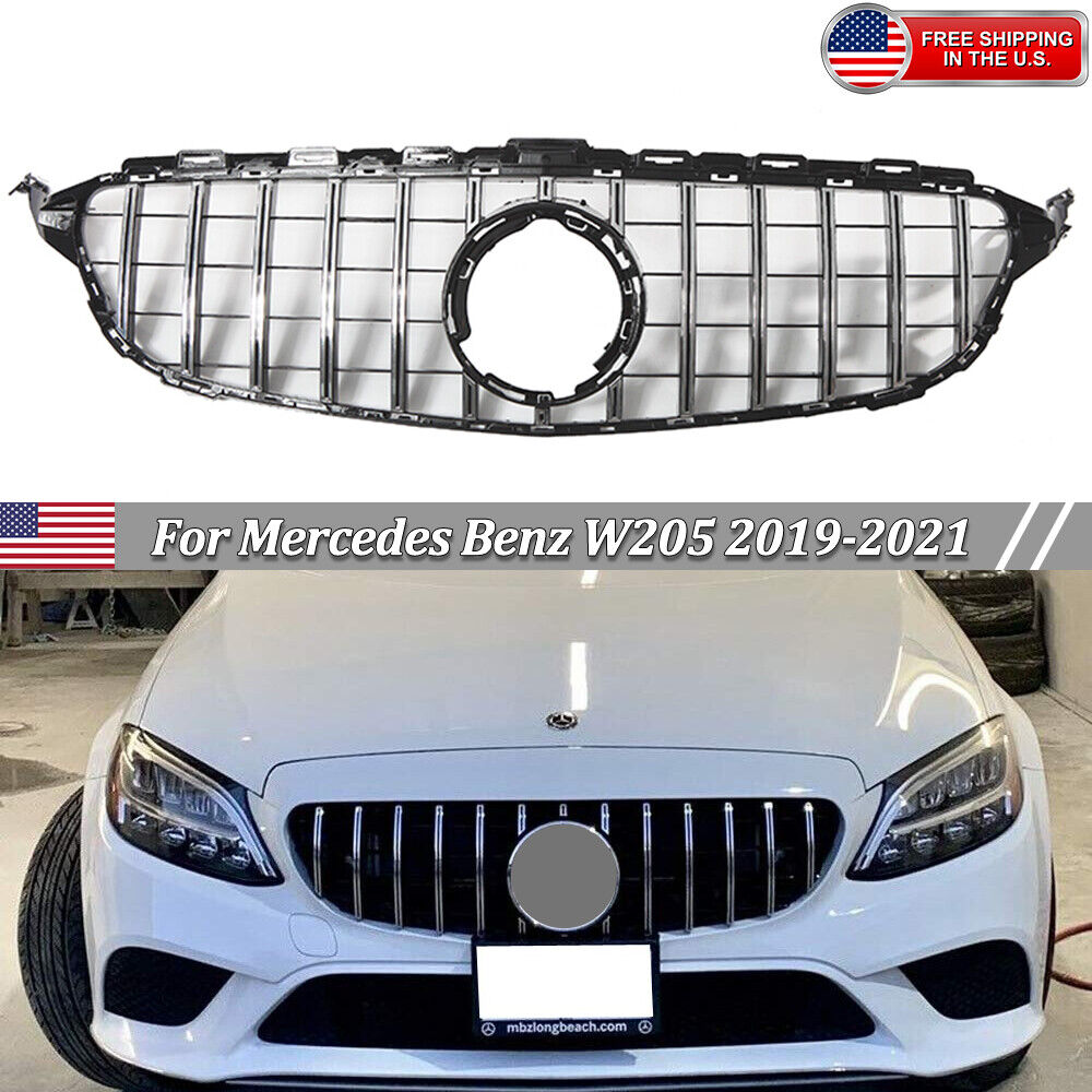 Chrome GT R Style Grille For Mercedes Benz C-Class W205 2019-2021 C300 C43 Grill