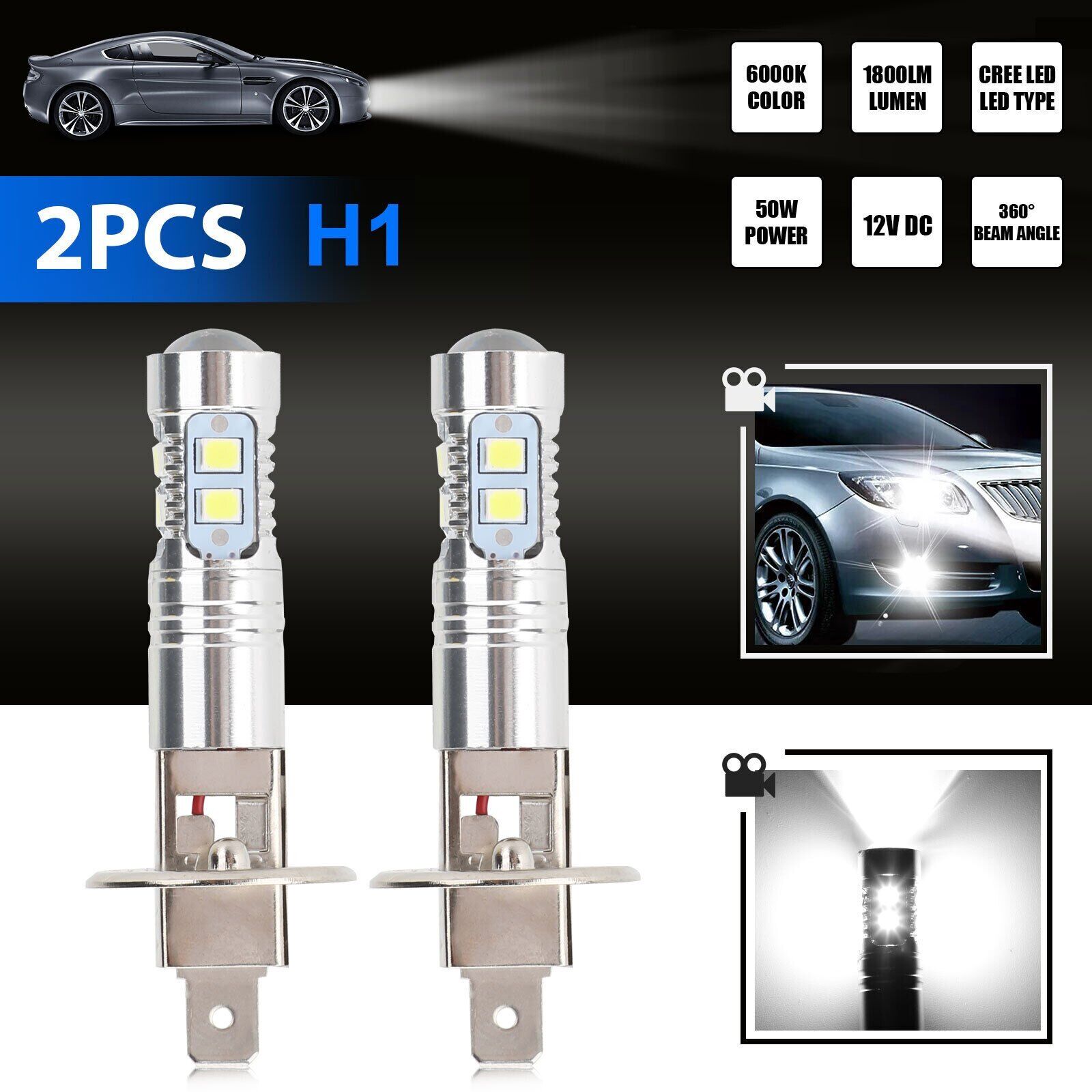 2Pcs Super Bright H1 LED Fog Driving Light Bulbs Conversion Kit DRL 6000K White