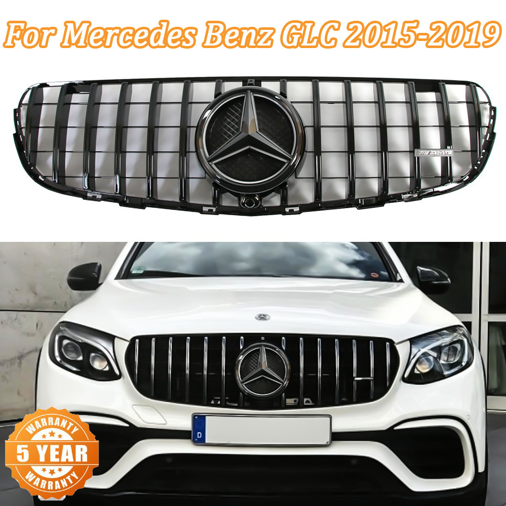 Black GTR Front Grille Grille For 2015-2019 Mercedes Benz X253 GLC300 GLC43 AMG 