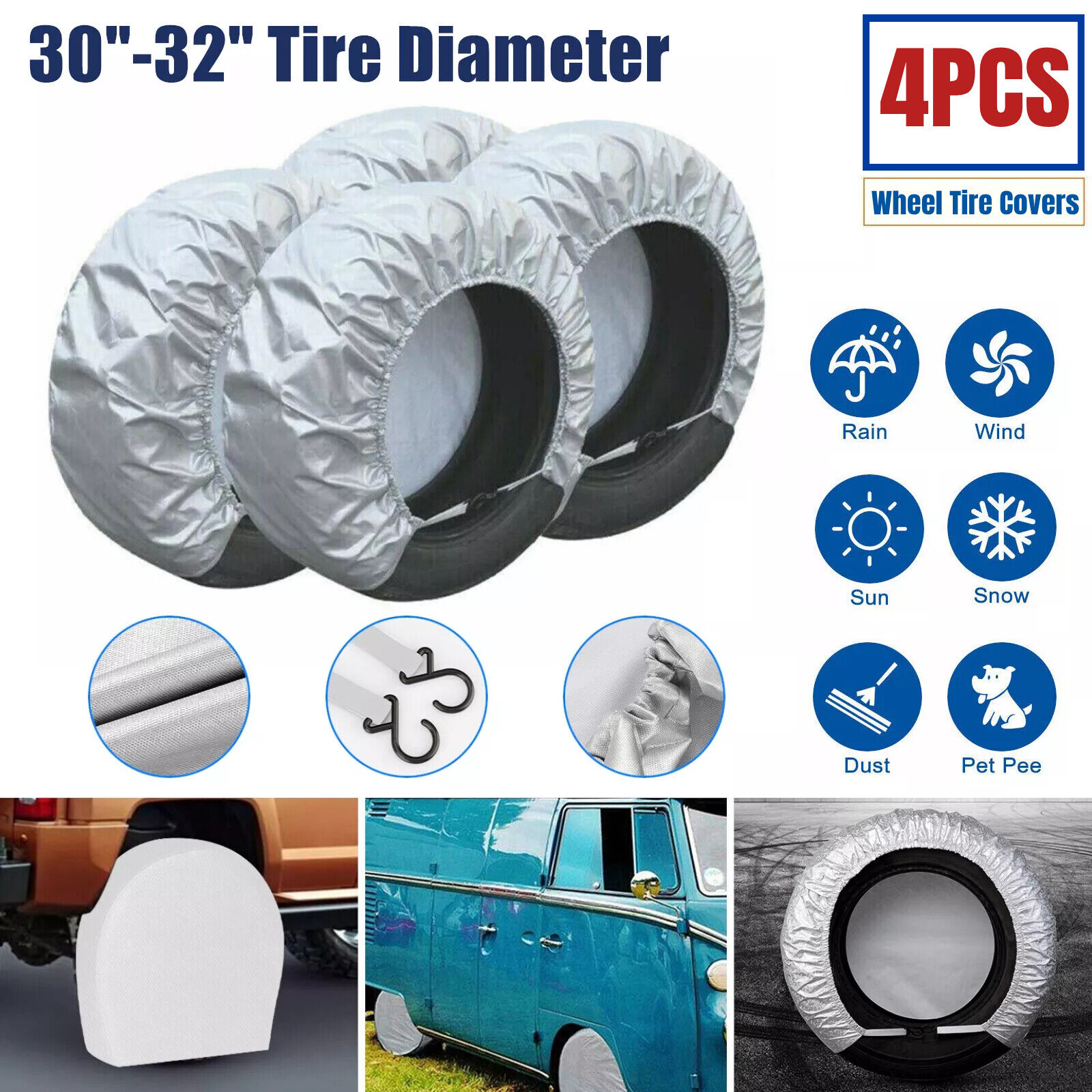 4Pcs Wheel Tire Covers 30-32'' Tire Protector Cover Set for Trailer Car Truck RV