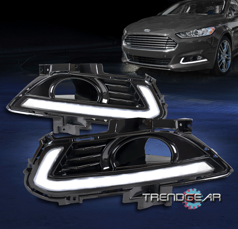 For 2013-2016 Ford Fusion LED Tube Front Bumper Fog Light Lamp Bezel Black LH+RH