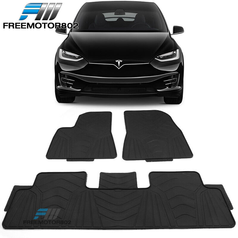 Fits 17-23 Tesla Model 3 Heavy Duty Black Latex Floor Mats Front and Second Row