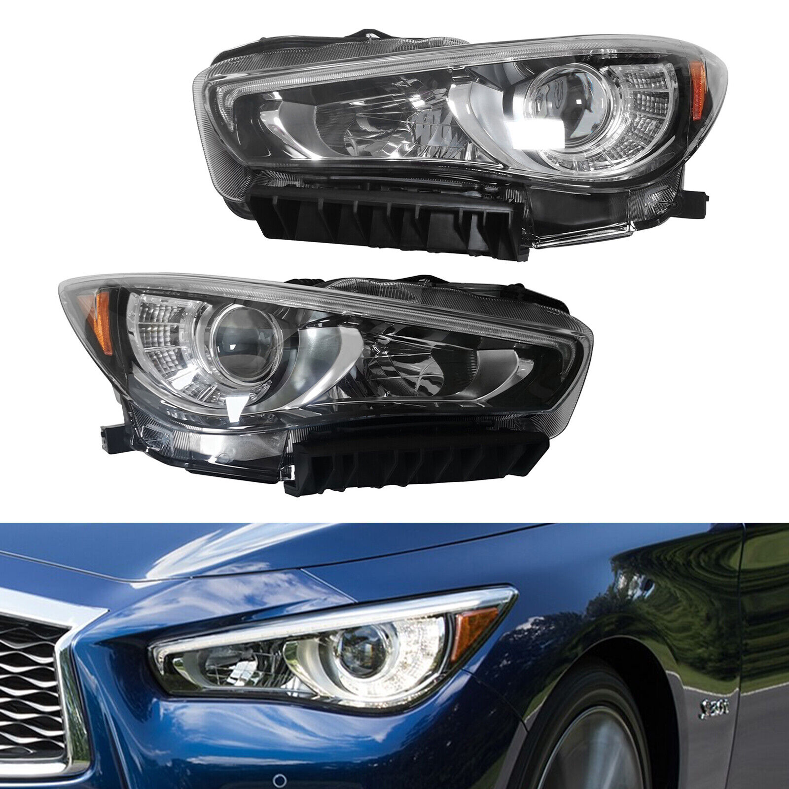 Pair For 2014 15 16 2017 Infiniti Q50 LED Headlights Left+Right DRL Headlamps US