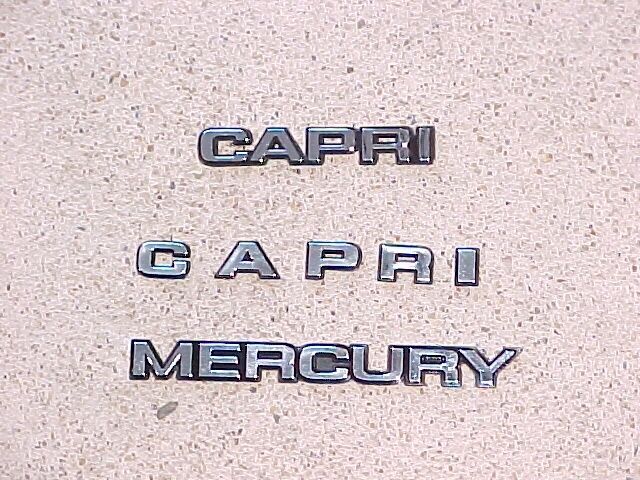 NEW 1979-1986 MERCURY CAPRI HOOD LETTERING & DECK LID 3-PIECE EMBLEM SET — PPI