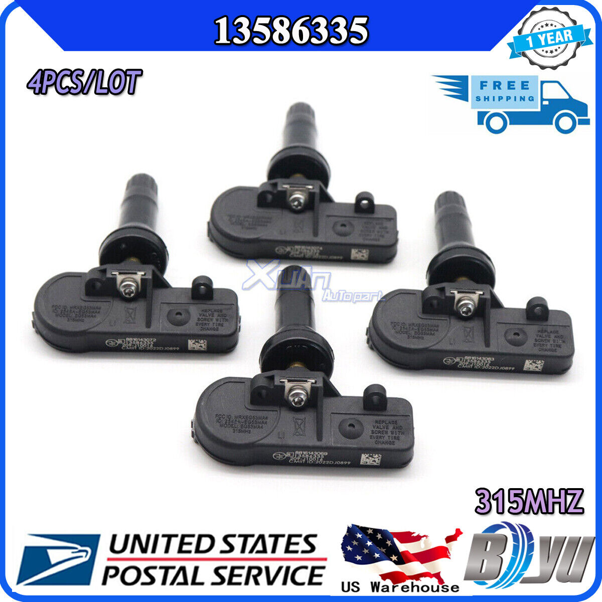 For Chevy GMC Buick Set 4pcs For GM TPMS Tire Pressure Monitoring Sensor 315MHz 