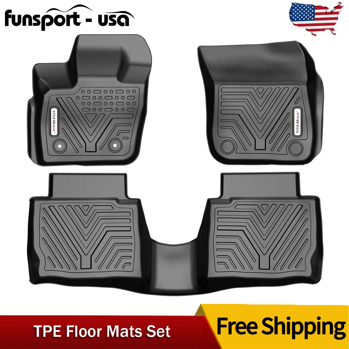 3PCs Floor Mats for 2017-2020 Ford Fusion Waterproof All Season TPE Rubber Liner